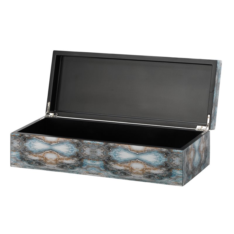 J&D Designs Co Rorschach Long Transitional Wood Box in Indigo Blue