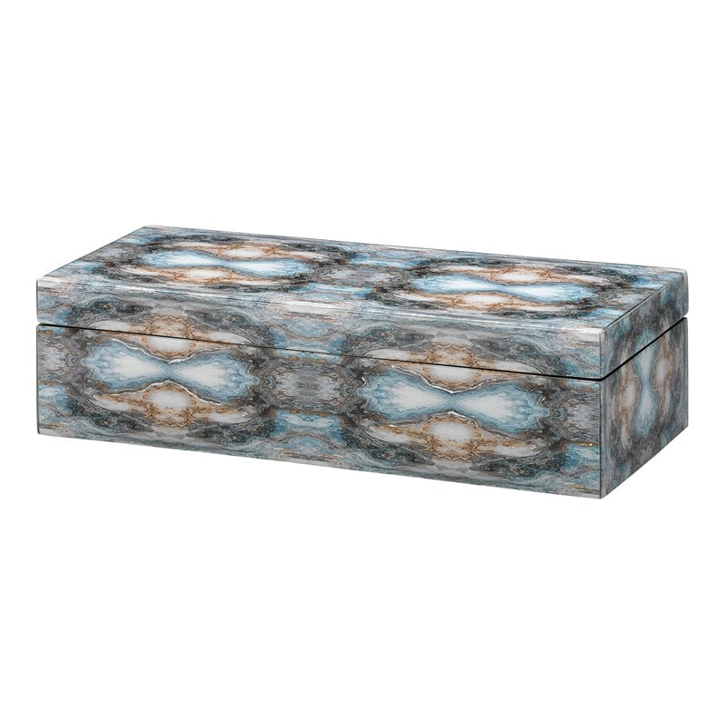 J&D Designs Co Rorschach Long Transitional Wood Box in Indigo Blue