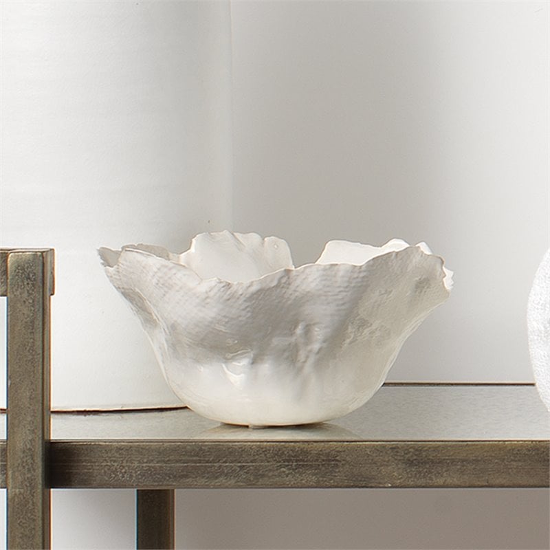 J&D Designs Co Fleur Modern Ceramic Bowls in White (Set of 3)