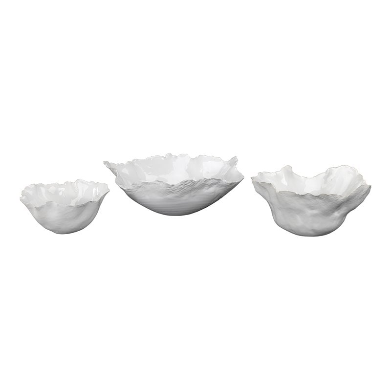 J&D Designs Co Fleur Modern Ceramic Bowls in White (Set of 3)