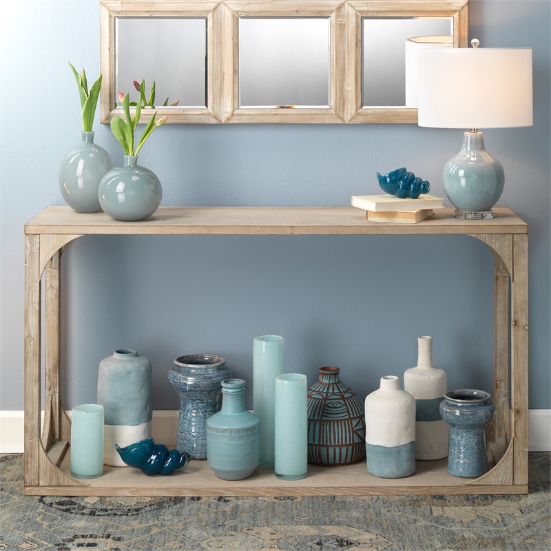 J&D Designs Co Gwendolyn Coastal Glass Hand Blown Vases in Blue (Set of 3)