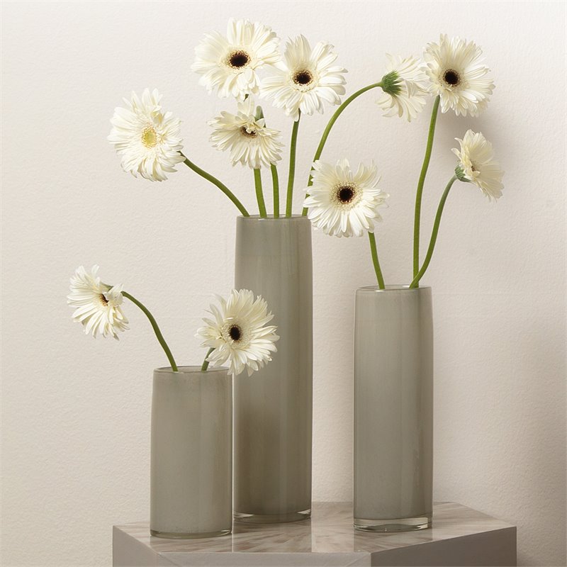 J&D Designs Co Gwendolyn Coastal Glass Hand Blown Vases in Gray (Set of 3)
