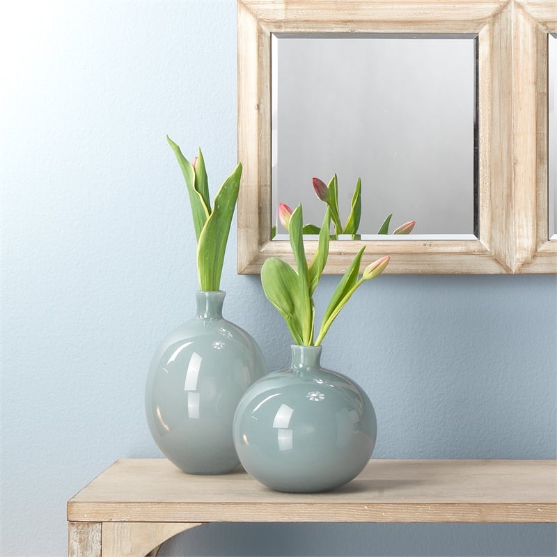 J&D Designs Co Minx Contemporary Glass Decorative Vases in Blue (Set of 2)