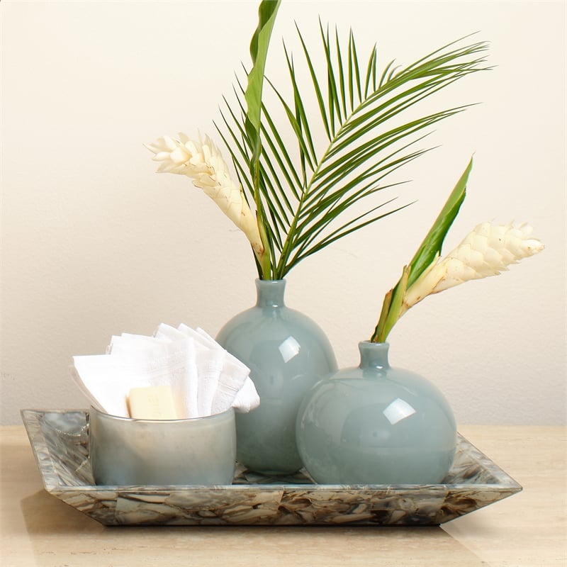 J&D Designs Co Minx Contemporary Glass Decorative Vases in Blue (Set of 2)