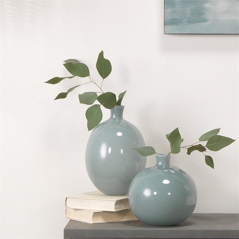 J&D Designs Co Minx Contemporary Glass Decorative Vases in Blue (Set of 2)
