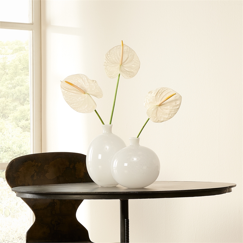 J&D Designs Co Minx Contemporary Glass Decorative Vases in White (Set of 2)