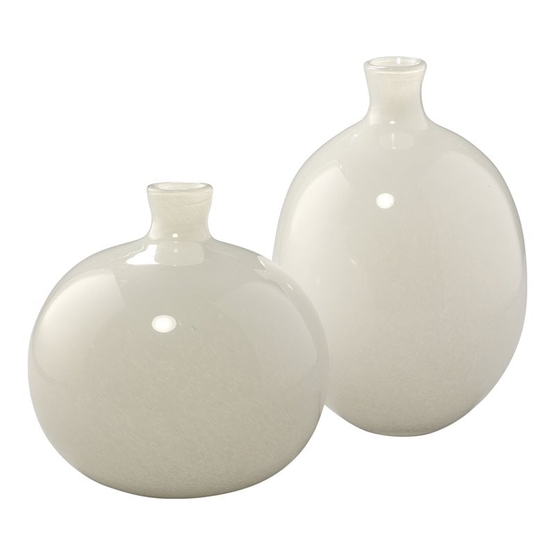 J&D Designs Co Minx Contemporary Glass Decorative Vases in White (Set of 2)