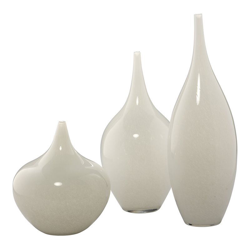 J&D Designs Co Nymph Modern Glass Decorative Vases in White (Set of 3)