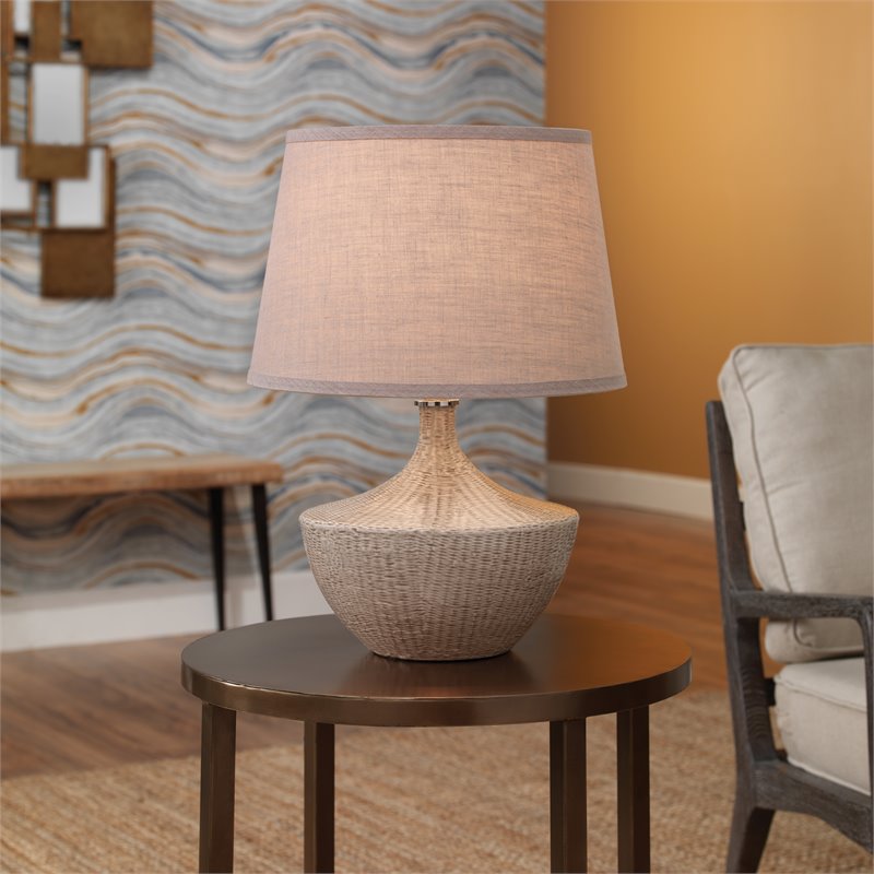 J&D Designs Co Basketweave Modern Ceramic Table Lamp in White