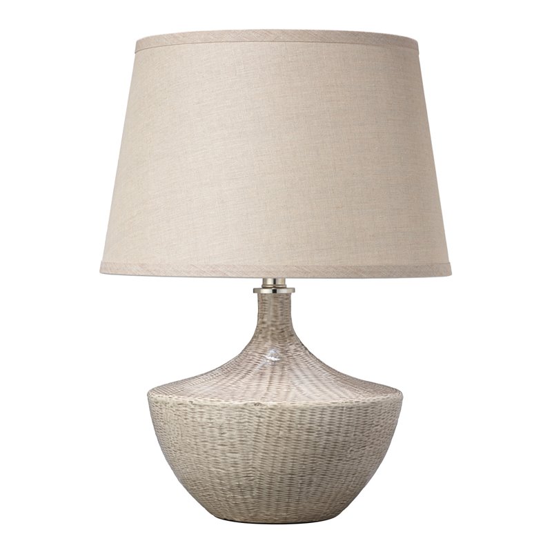 J&D Designs Co Basketweave Modern Ceramic Table Lamp in White