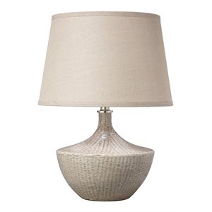 J&D Designs Co Basketweave Modern Ceramic Table Lamp in White