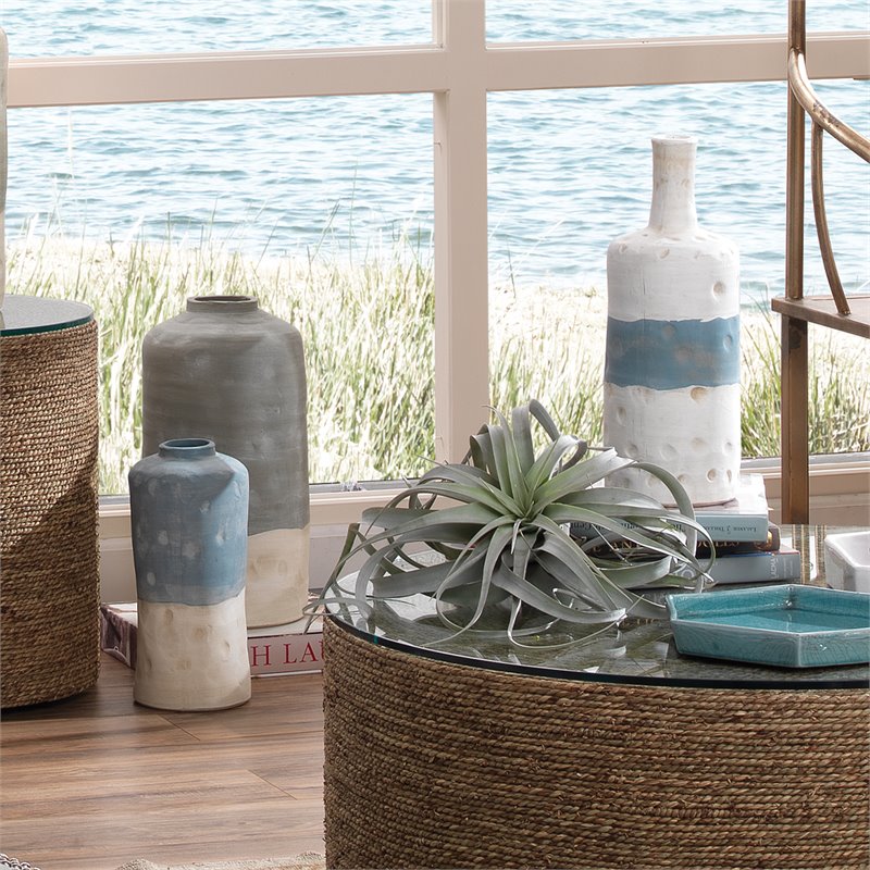 J&D Designs Co Coastal Ceramic Sedona Vessels in Blue (Set of 3)