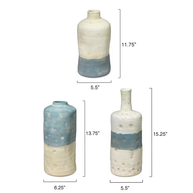 J&D Designs Co Coastal Ceramic Sedona Vessels in Blue (Set of 3)