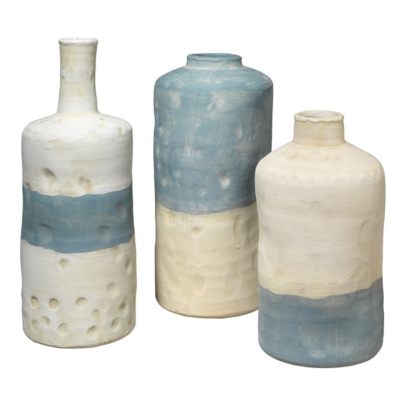 J&D Designs Co Coastal Ceramic Sedona Vessels in Blue (Set of 3)