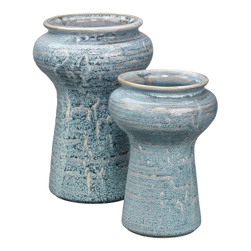 J&D Designs Co Coastal Ceramic Snorkel Vases in Blue (Set of 2)