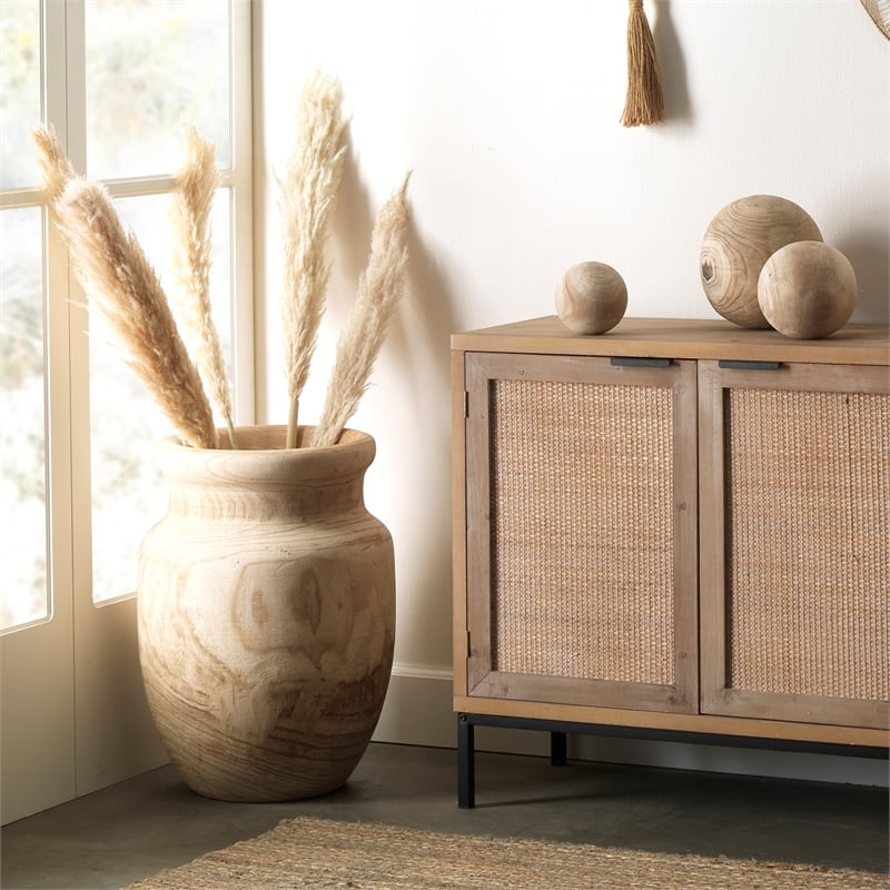J&D Designs Co Topanga Coastal Wood Vase with Grain Pattern in Natural