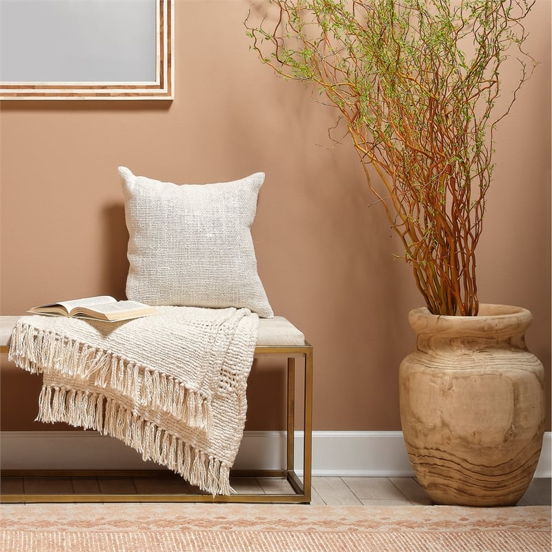 J&D Designs Co Topanga Coastal Wood Vase with Grain Pattern in Natural
