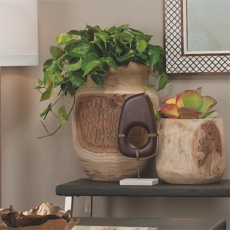 J&D Designs Co Topanga Coastal Wood Vase with Grain Pattern in Natural
