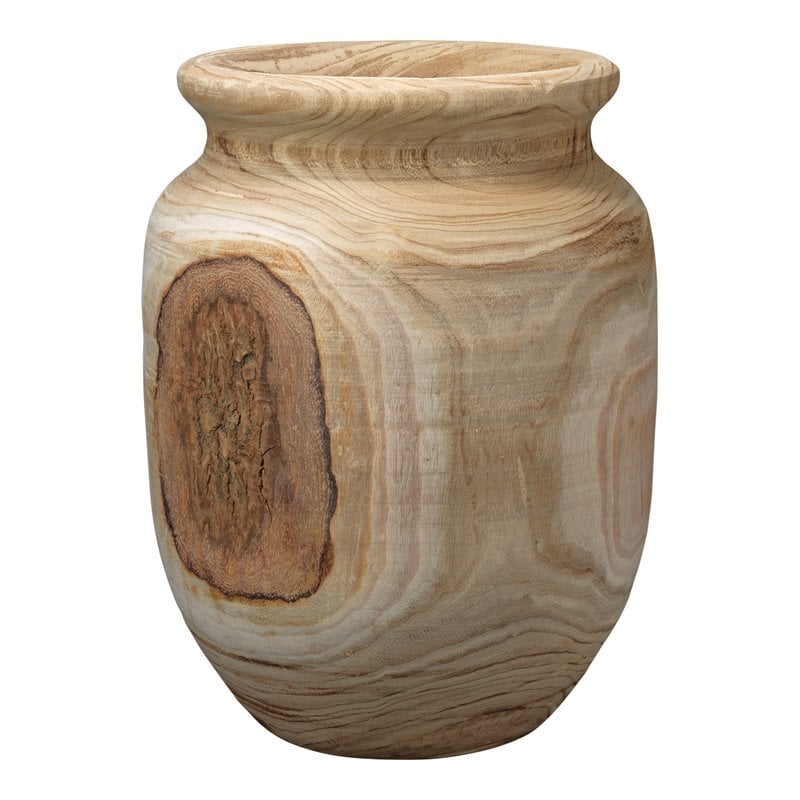 J&D Designs Co Topanga Coastal Wood Vase with Grain Pattern in Natural