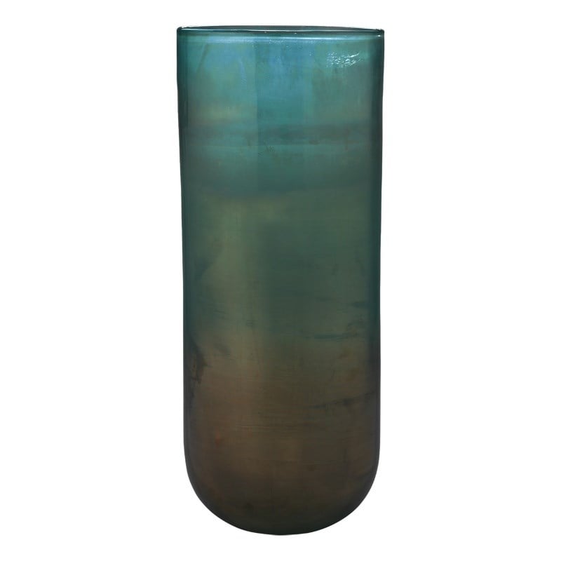 J&D Designs Co Large Contemporary Glass Vapor Vase in Metallic Aqua Blue