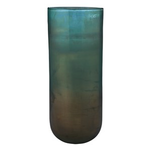 J&D Designs Co Large Contemporary Glass Vapor Vase in Metallic Aqua Blue