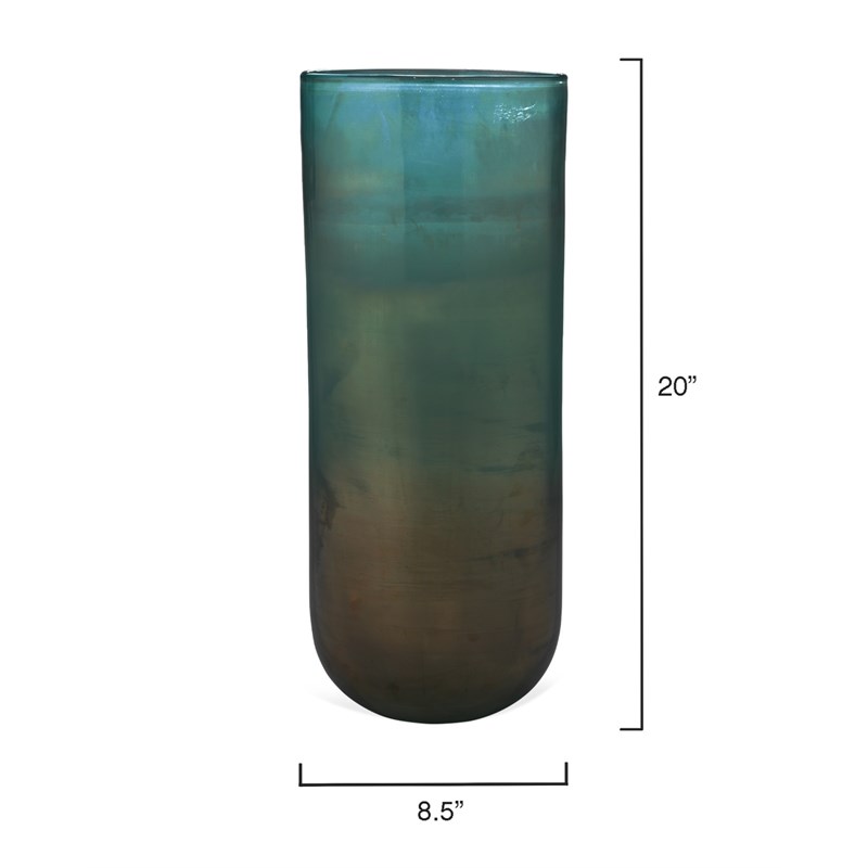 J&D Designs Co Large Contemporary Glass Vapor Vase in Metallic Aqua Blue