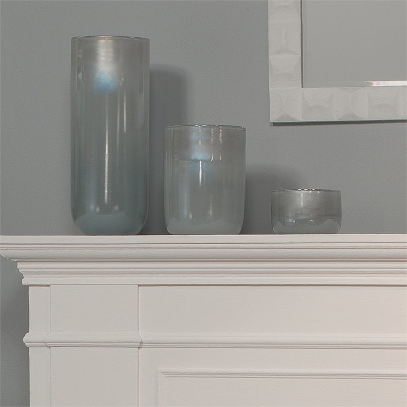 J&D Designs Co Medium Contemporary Glass Vapor Vase in Metallic Opal Blue