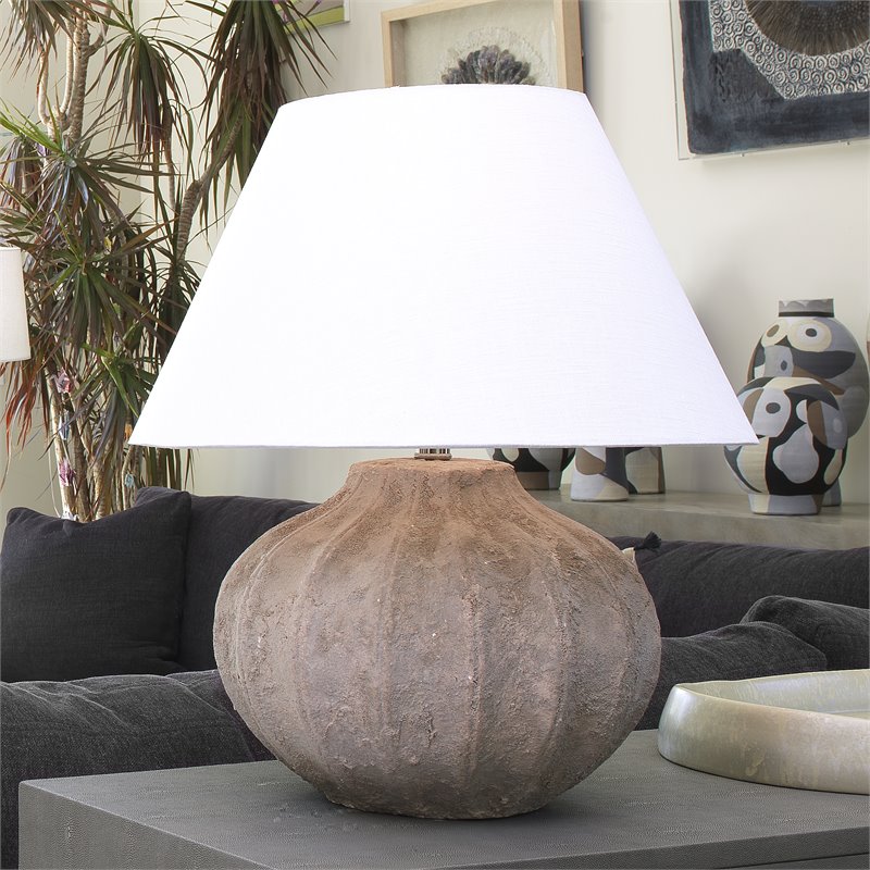 J&D Designs Co Clamshell Transitional Ceramic Table Lamp in Brown