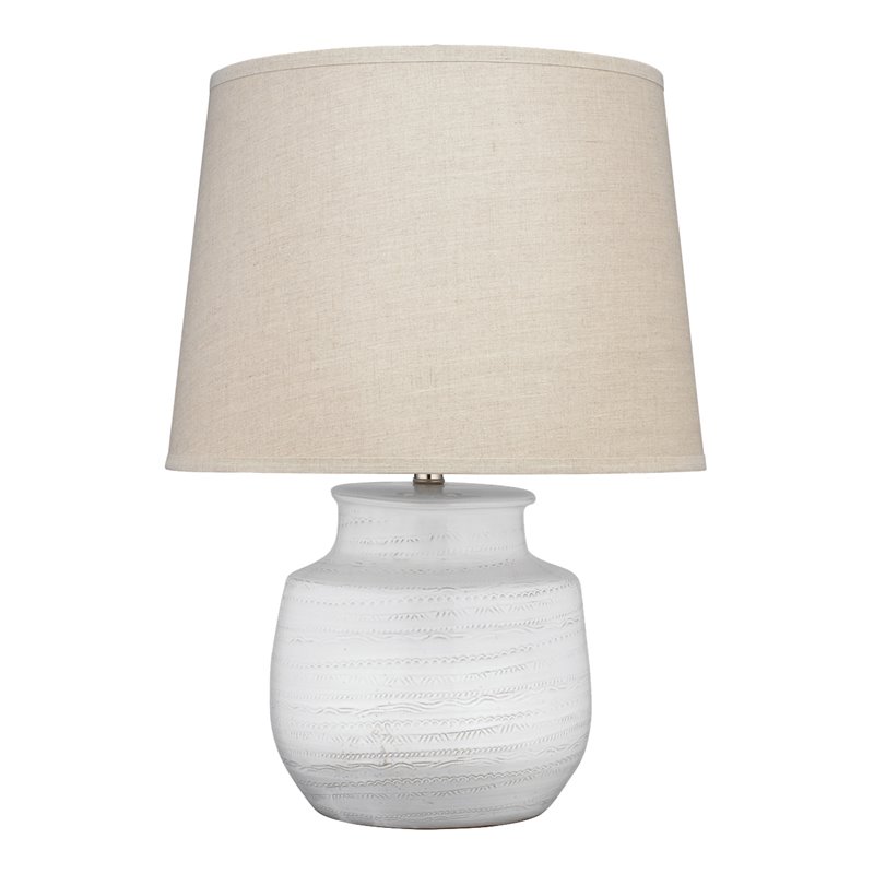 J&D Designs Co Small Transitional Ceramic Trace Table Lamp in White
