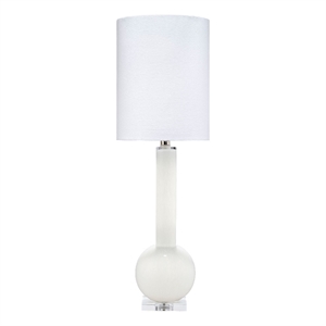 J&D Designs Co Studio Transitional Glass Table Lamp with Linen Shade in White