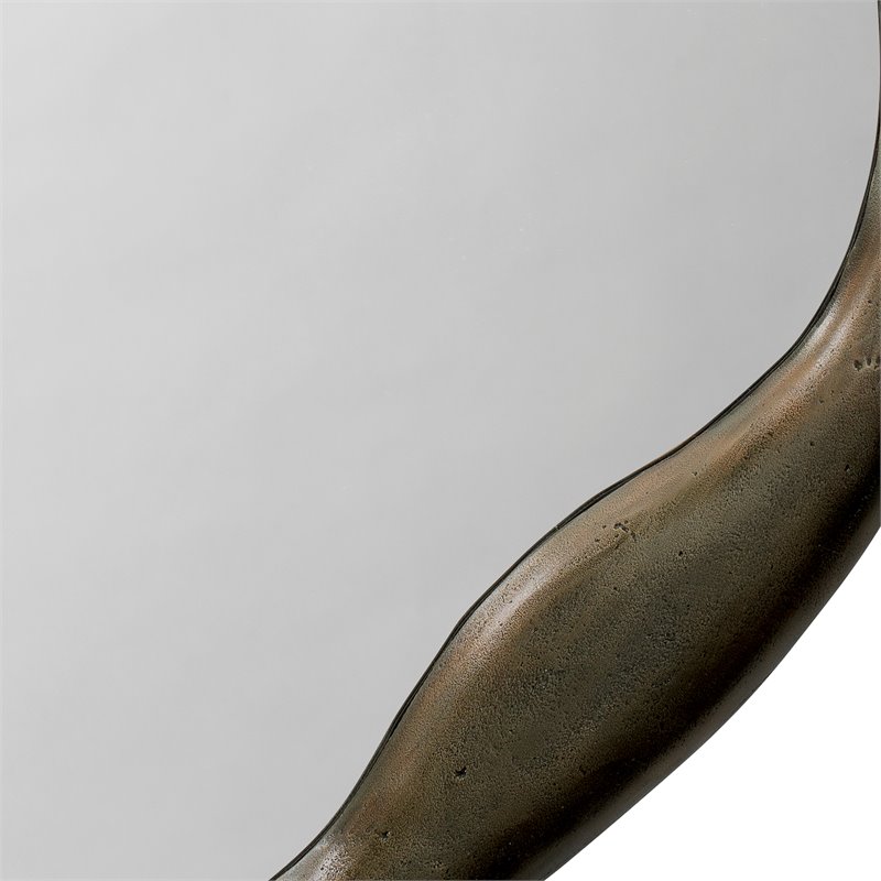 J&D Designs Co Organic Round Contemporary Metal Mirror in Antique Brass