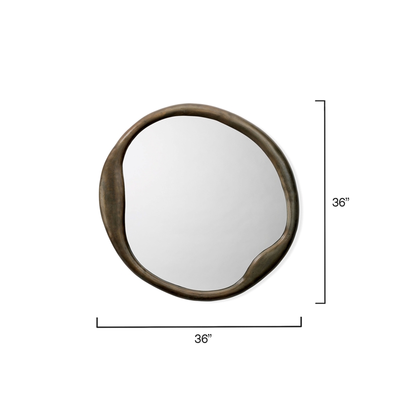 J&D Designs Co Organic Round Contemporary Metal Mirror in Antique Brass