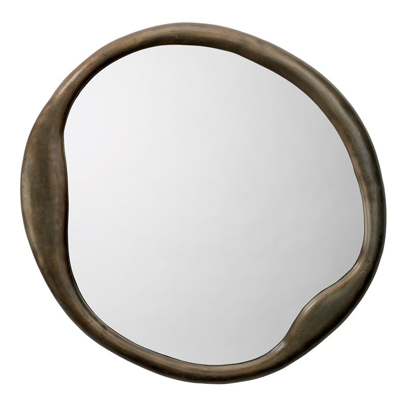 J&D Designs Co Organic Round Contemporary Metal Mirror in Antique Brass