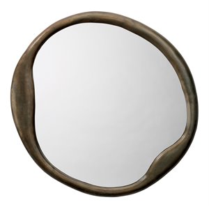 J&D Designs Co Organic Round Contemporary Metal Mirror in Antique Brass