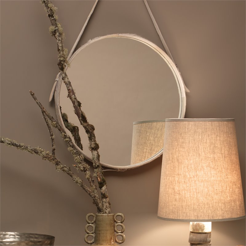 J&D Designs Co Large Round Traditional Hide and Glass Mirror in White