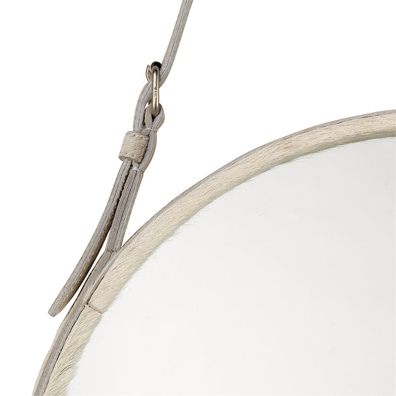 J&D Designs Co Large Round Traditional Hide and Glass Mirror in White
