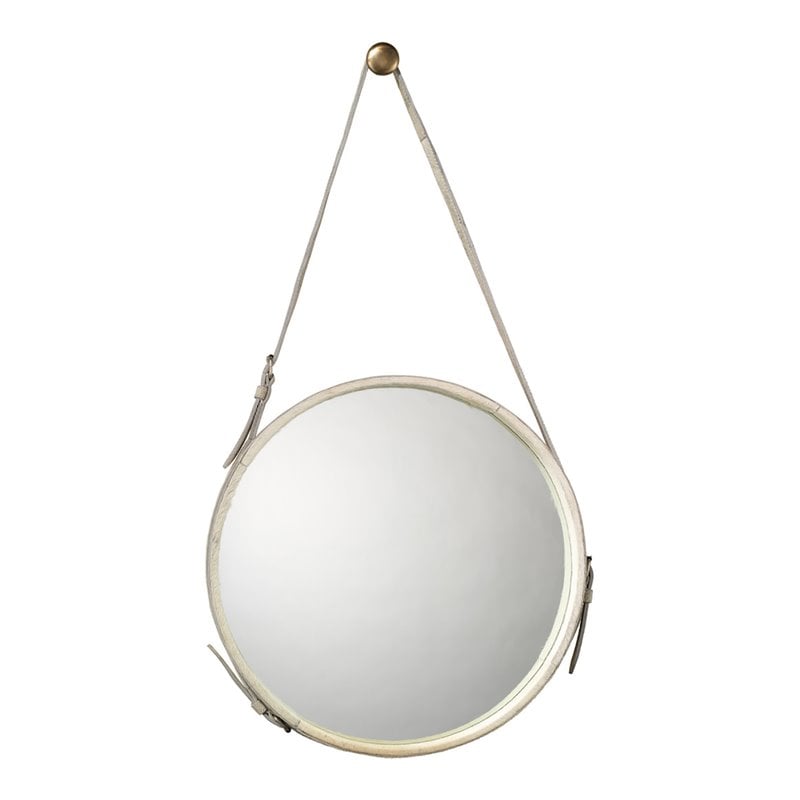 J&D Designs Co Large Round Traditional Hide and Glass Mirror in White