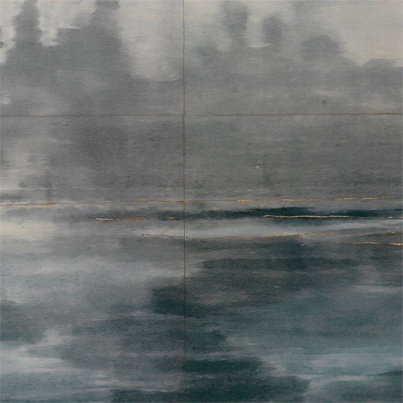 J&D Designs Co Cloudscape Transitional Wood Wall Art in Navy/Slate Lacquer