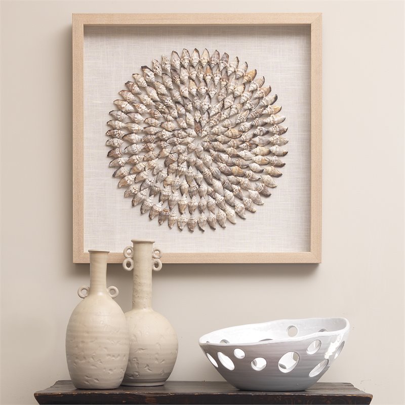 J&D Designs Co Riviera Coastal Wood Framed Wall Art in Off White/Brown