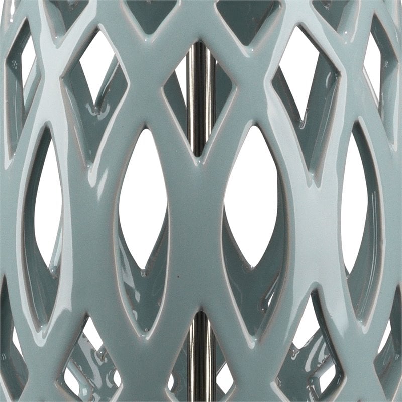J&D Designs Filigree Ceramic Table Lamp with Linen Shade in Pale Blue