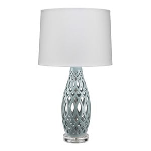 j&d designs filigree ceramic table lamp with linen shade in pale blue
