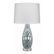 J&D Designs Filigree Ceramic Table Lamp with Linen Shade in Pale Blue