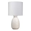 J&D Designs Frieze 1-Light Coastal Ceramic & Linen Table Lamp in White