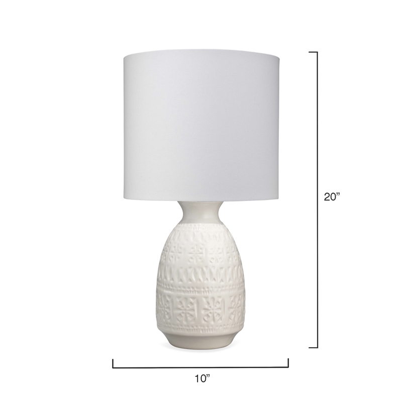 J&D Designs Frieze 1-Light Coastal Ceramic & Linen Table Lamp in White