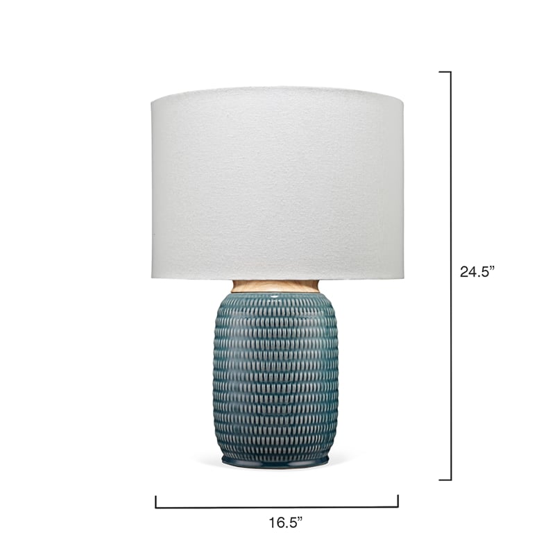J&D Designs Graham Ceramic Table Lamp with Linen Shade in Blue/Brass