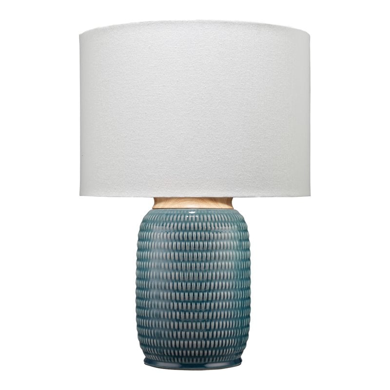 J&D Designs Graham Ceramic Table Lamp with Linen Shade in Blue/Brass