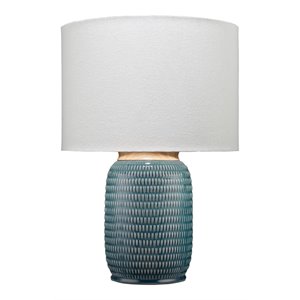 j&d designs graham ceramic table lamp with linen shade in blue/brass