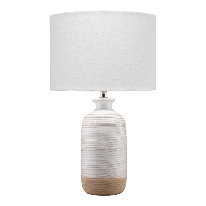 J&D Designs Ashwell Ceramic Table Lamp with Linen Shade in White/Brown