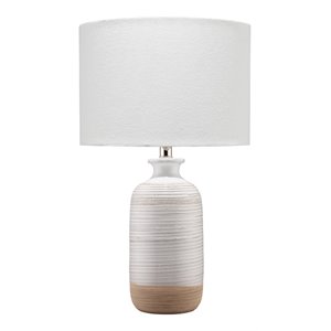 j&d designs ashwell ceramic table lamp with linen shade in white/brown