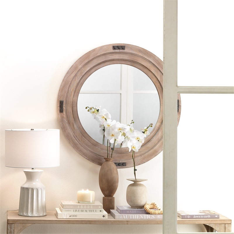 J&D Designs Foreman Transitional Wood Simple Mirror in White Washed Finish